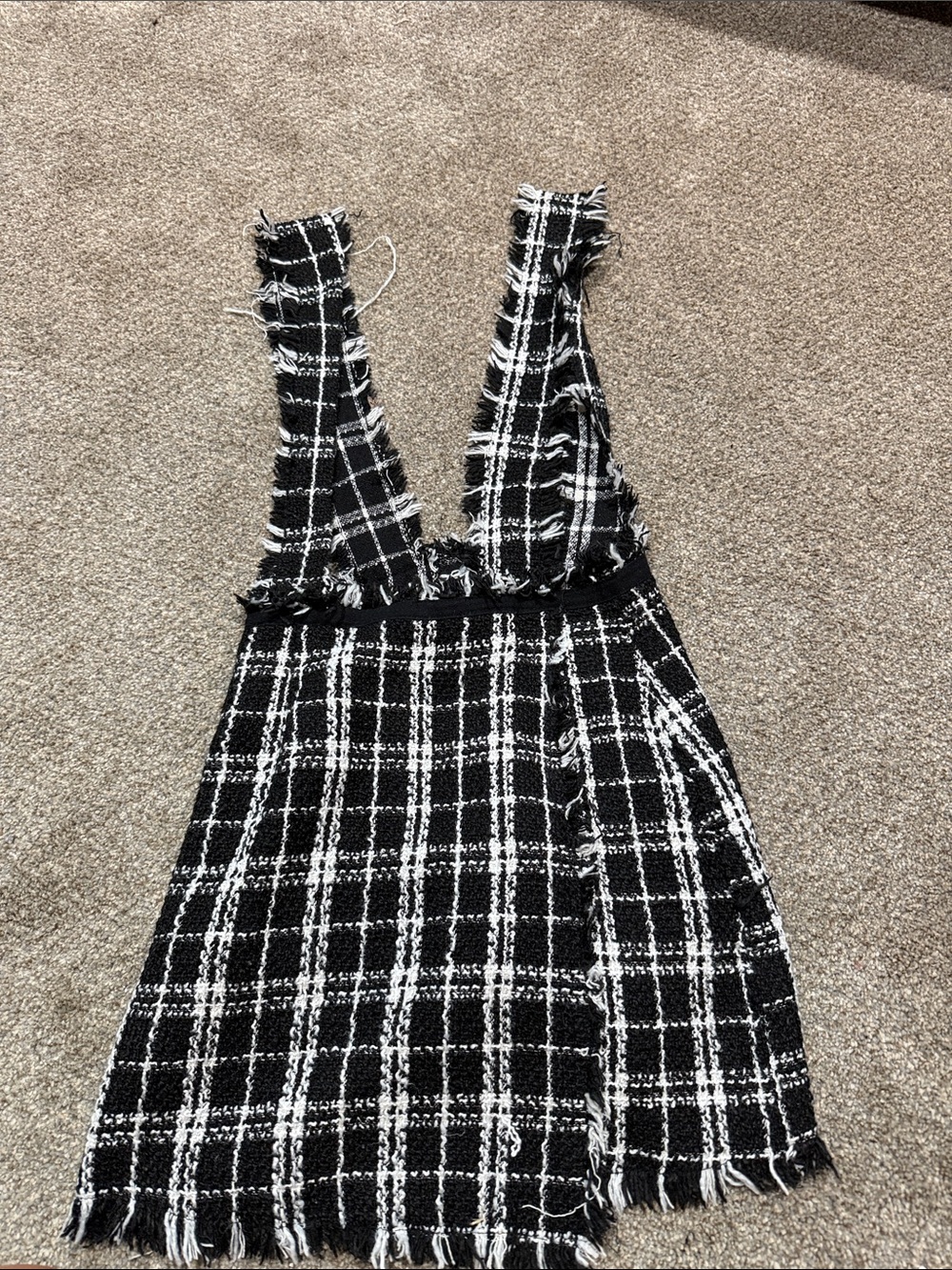 SHEIN Black and White Plaid Tweed Pinafore Mini Dress